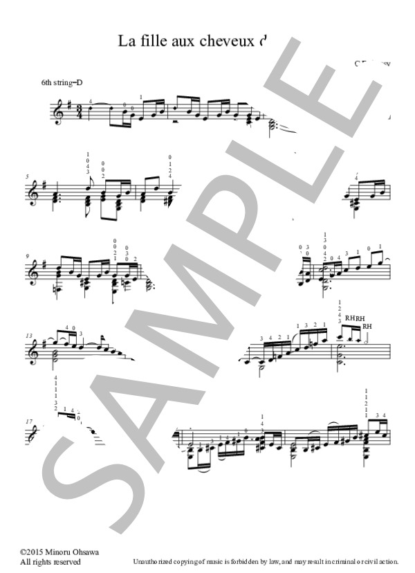 亜麻色の髪の乙女 (クロード・アシル・ドビュッシー) / ギターソロ 初〜中級 - サンプル譜面 1/2