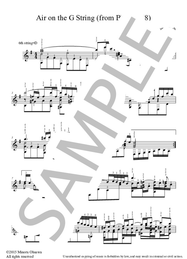 G線上のアリア (ヨハン・セバスチャン・バッハ) / ギターソロ 中級 - サンプル譜面 1/2