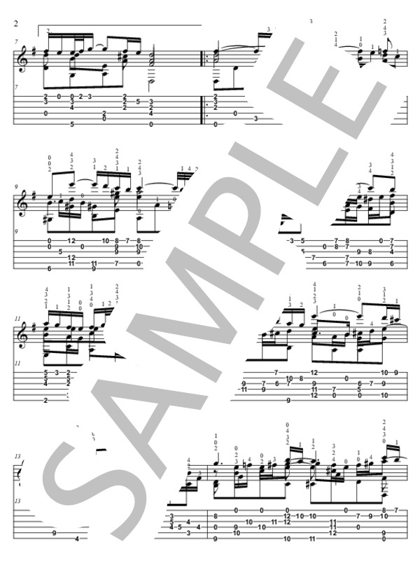 G線上のアリア【TAB】 (ヨハン・セバスチャン・バッハ) / ギターソロ 中級 - サンプル譜面 2/3