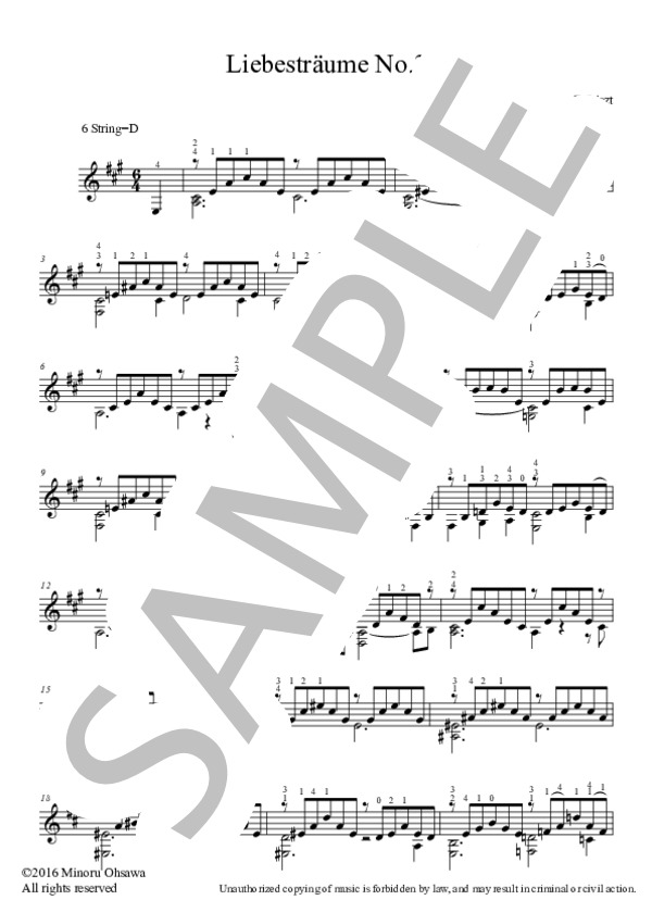 愛の夢 (フランツ・リスト) / ギターソロ 上級 - サンプル譜面 1/5