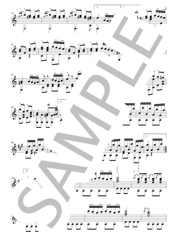 トルコ行進曲 (ヴォルフガング・アマデウス・モーツァルト) / ギターソロ 中〜上級 - サンプル譜面 3/4