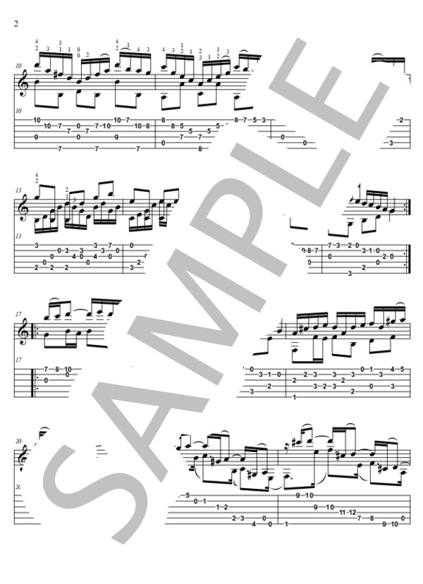 第1変奏（ゴルトベルク変奏曲）【TAB】 (ヨハン・セバスチャン・バッハ) / ギターソロ 中〜上級 - サンプル譜面 2/3