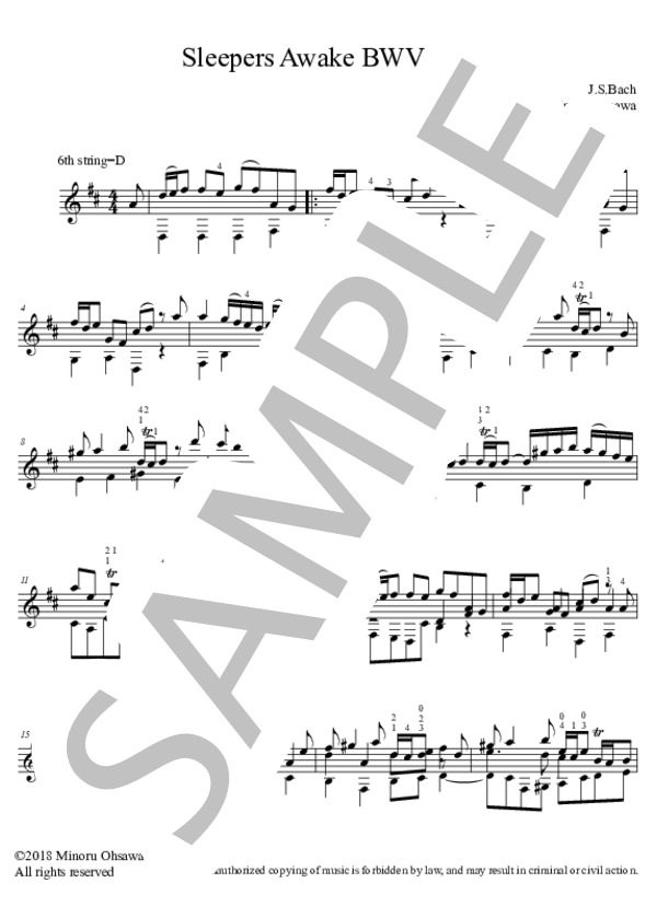 目覚めよと呼ぶ声が聞こえ BWV 140 (ヨハン・セバスチャン・バッハ) / ギターソロ 中級 - サンプル譜面 1/3