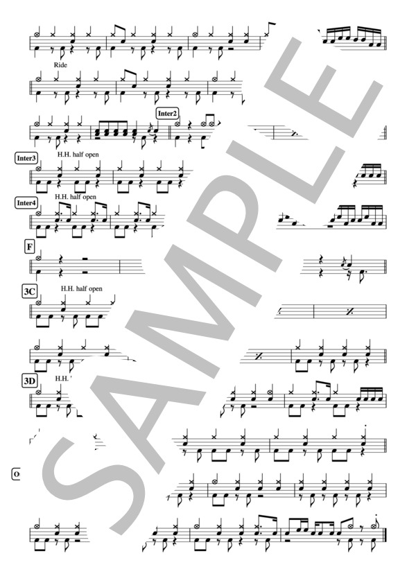 『パーフェクトライフ』B'z  ドラム譜 3ページ (B’z) / 中級 - サンプル譜面 3/3