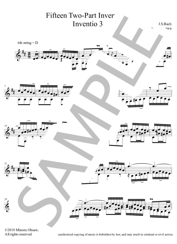 インヴェンション第3番 BWV 774 (ヨハン・セバスチャン・バッハ) / ギターソロ 初〜中級 - サンプル譜面 1/2