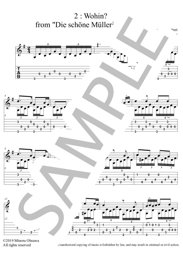 どこへ？【TAB】 (フランツ・シューベルト) / ギターソロ 初〜中級 - サンプル譜面 1/5