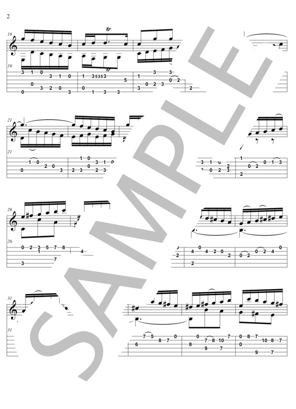 インヴェンション第4番 BWV 775【TAB】 (ヨハン・セバスチャン・バッハ) / ギターソロ 初〜中級 - サンプル譜面 2/3