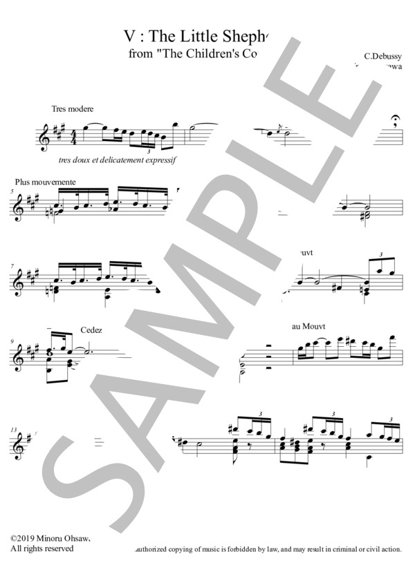 小さな羊飼い (クロード・アシル・ドビュッシー) / ギターソロ 初〜中級 - サンプル譜面 1/2