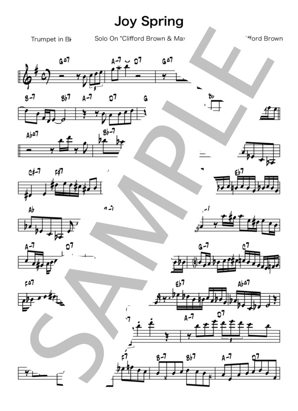 Joy Spring - Clifford Brown(アドリブコピー譜） (クリフォード・ブラウン) / トランペット 上級 - サンプル譜面 1/2