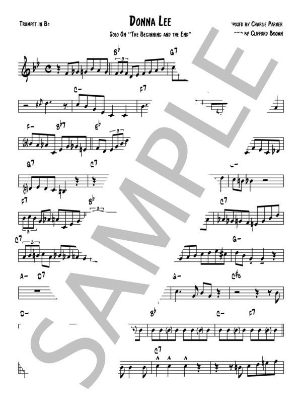 Donna Lee - Clifford Brown(アドリブコピー譜） (クリフォード・ブラウン) / トランペット 上級 - サンプル譜面 1/5