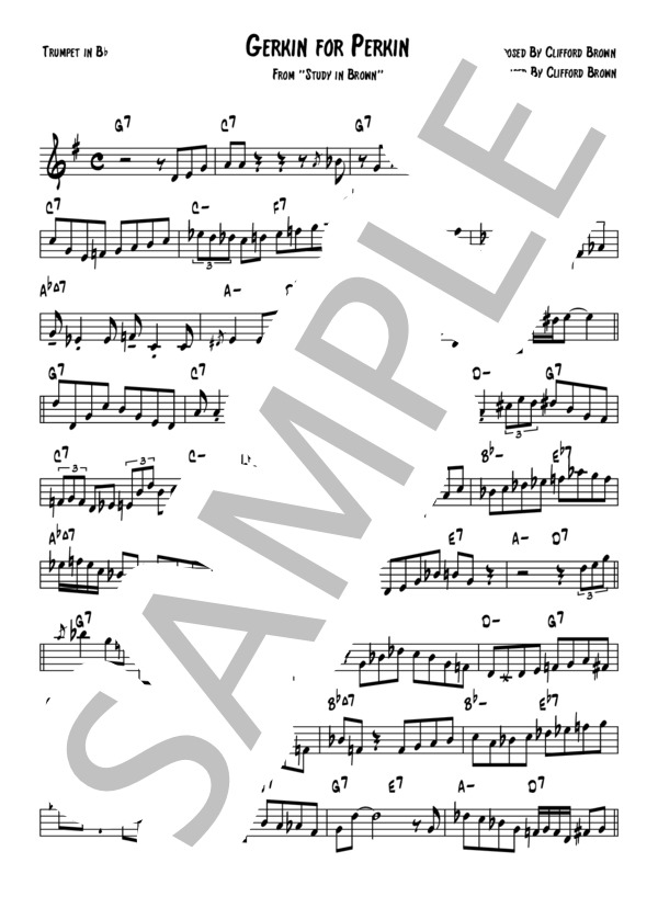 Gerkin For Perkin - Clifford Brown(アドリブコピー譜） / トランペット 上級 - サンプル譜面 1/1