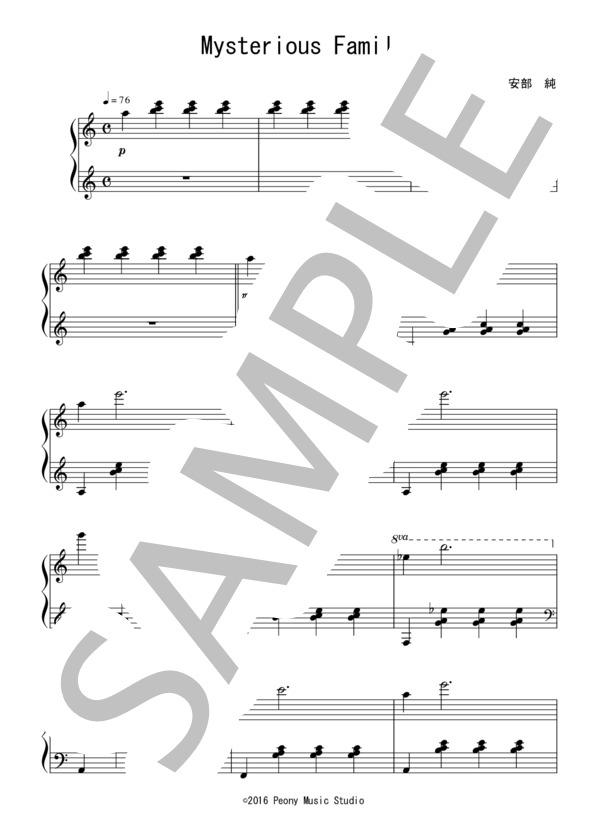 Mysterious Family(初～中級）：アニメ「フルーツバスケット」(2001)OST (安部 純) / ピアノソロ 初〜中級 - サンプル譜面 1/3