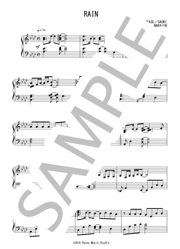 RAIN(中級）：SEKAI NO OWARI / ピアノソロ 中級 - サンプル譜面 1/5