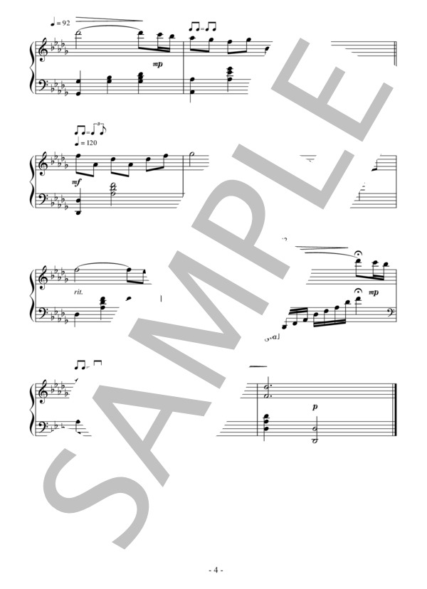 Stepping on the Rainy Street(中級 完コピ）：韓国ドラマ「冬のソナタ」OST (The Daydream) / ピアノソロ 中級 - サンプル譜面 4/4