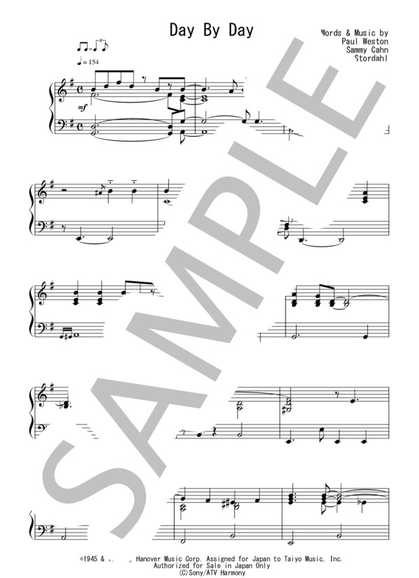 Day by Day(中級）：ジャズ (サミー・カーン) / ピアノソロ 中級 - サンプル譜面 1/5