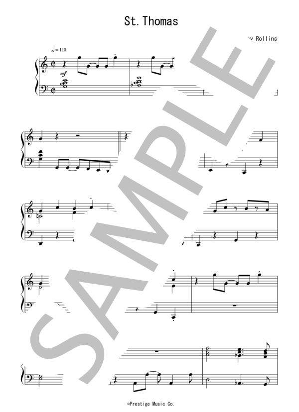 St.Thomas(初級）：ソニー・ロリンズ / ピアノソロ 初級 - サンプル譜面 1/3