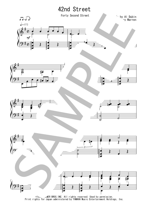 42nd Street(中級）：ミュージカル「42nd Street」OST (ハリー・ウォーレン) / ピアノソロ 中級 - サンプル譜面 1/4