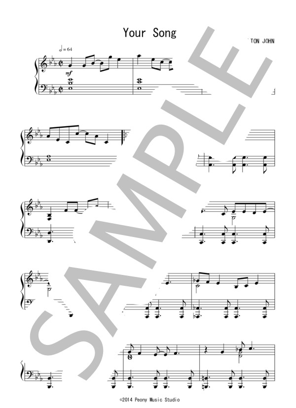Your Song(初～中級）：エルトン・ジョン / ピアノソロ 初〜中級 - サンプル譜面 1/4