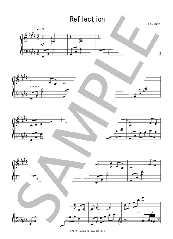 Reflection(中級）：Secret Garden (SECRET GARDEN) / ピアノソロ 中級 - サンプル譜面 1/4
