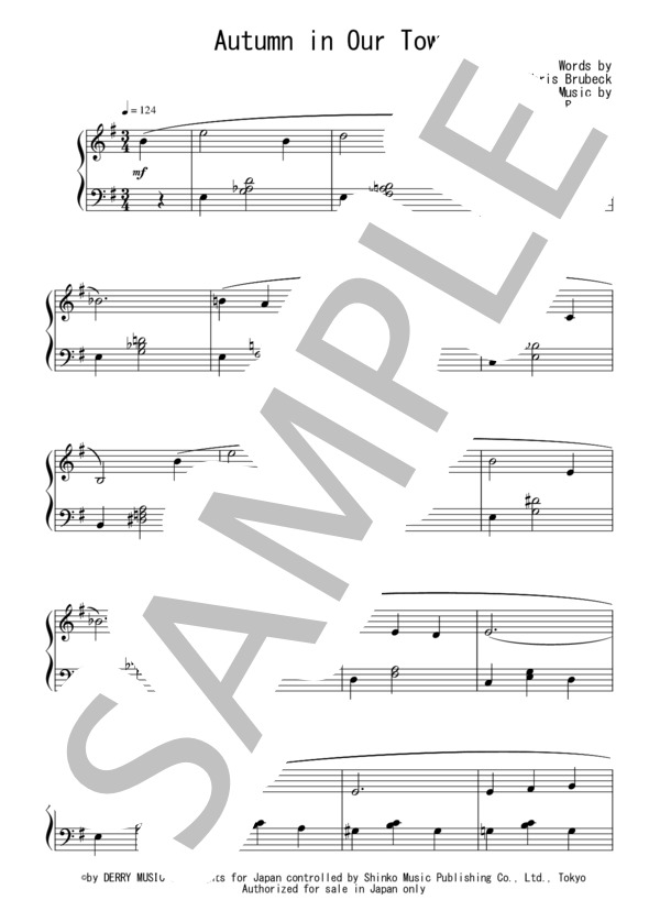 Autumn in Our Town(初級）：デイヴ・ブルーベック / ピアノソロ 初級 - サンプル譜面 1/3