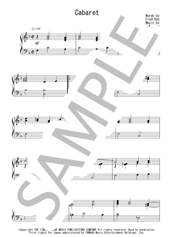 キャバレー（中級）：映画「キャバレー」OST (ジョン・カンダー) / ピアノソロ 中級 - サンプル譜面 1/4