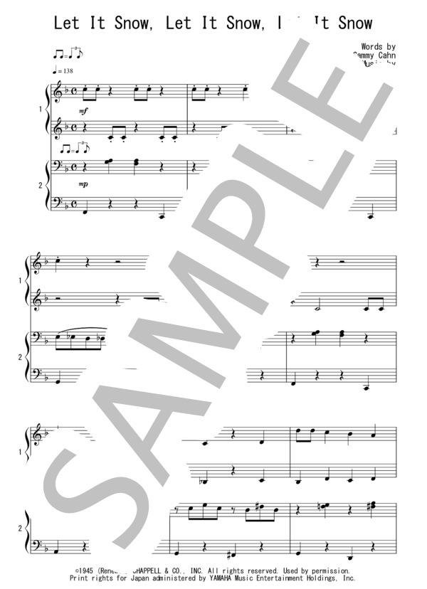 Let It Snow Let It Snow Let It Snow(連弾 初級）：クリスマスソング (ジューリー・スタイン) / ピアノ連弾 初級 - サンプル譜面 1/4