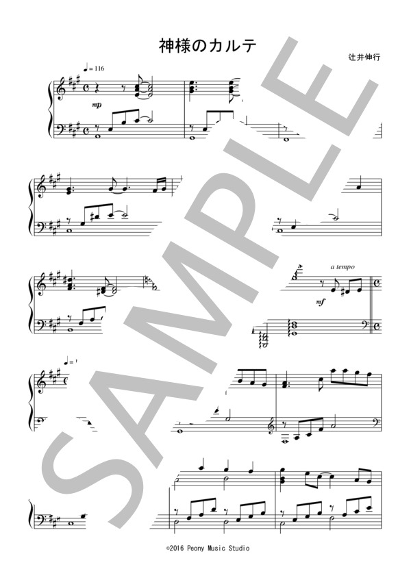 神様のカルテ（中級 完コピ）：辻井伸行 (辻井 伸行) / ピアノソロ 中級 - サンプル譜面 1/5