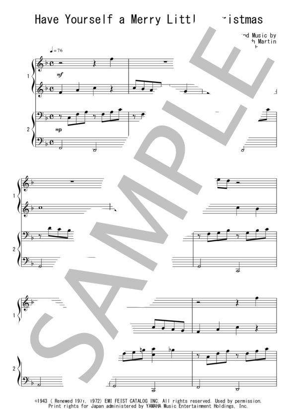 Have Yourself a Merry Little Christmas(連弾 初級）：クリスマスソング (ヒュー・マーティン) / ピアノ連弾 初級 - サンプル譜面 1/4