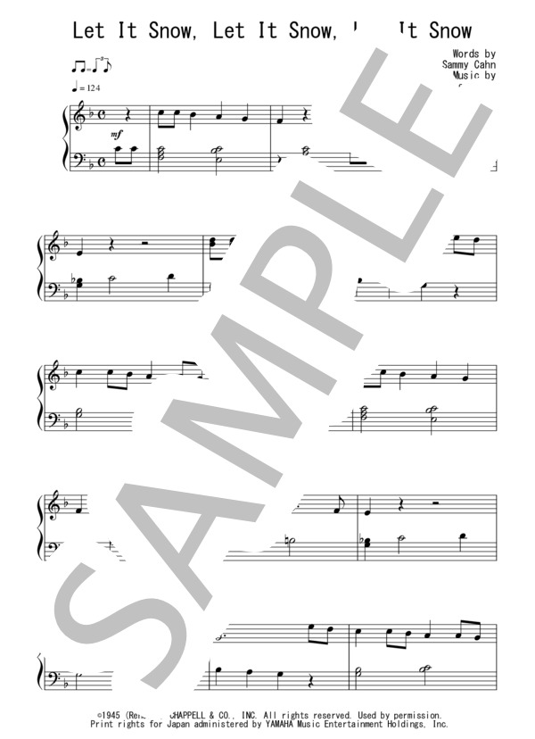 Let It Snow, Let It Snow, Let It Snow(入門～初級）：クリスマスソング (ジューリー・スタイン) / ピアノソロ 入門〜初級 - サンプル譜面 1/2