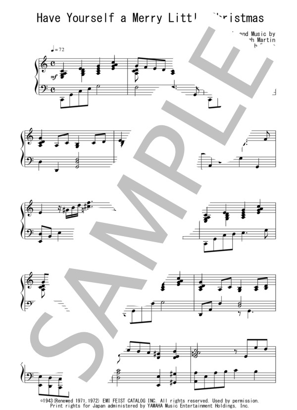 Have Yourself a Merry Little Christmas(中級）：クリスマスソング (ヒュー・マーティン) / ピアノソロ 中級 - サンプル譜面 1/3