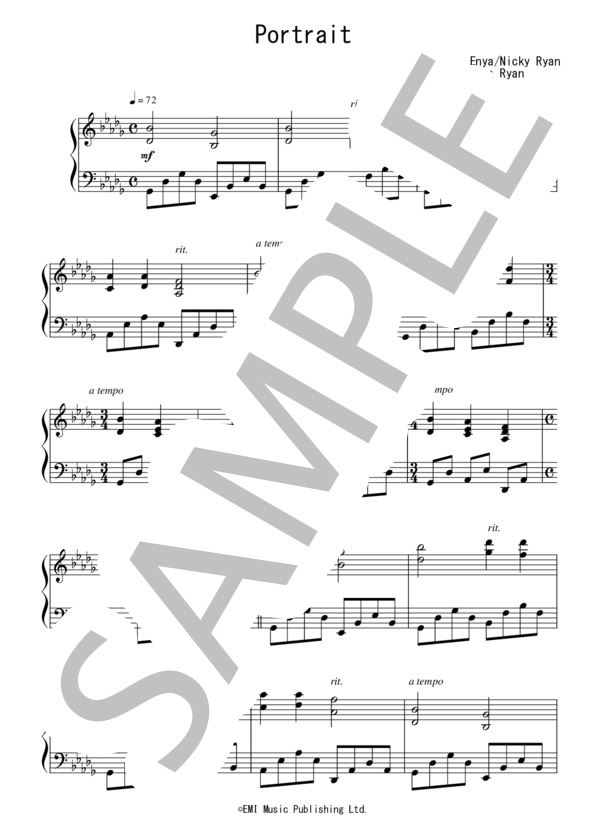 Portrait(初～中級）：ENYA / ピアノソロ 初〜中級 - サンプル譜面 1/4