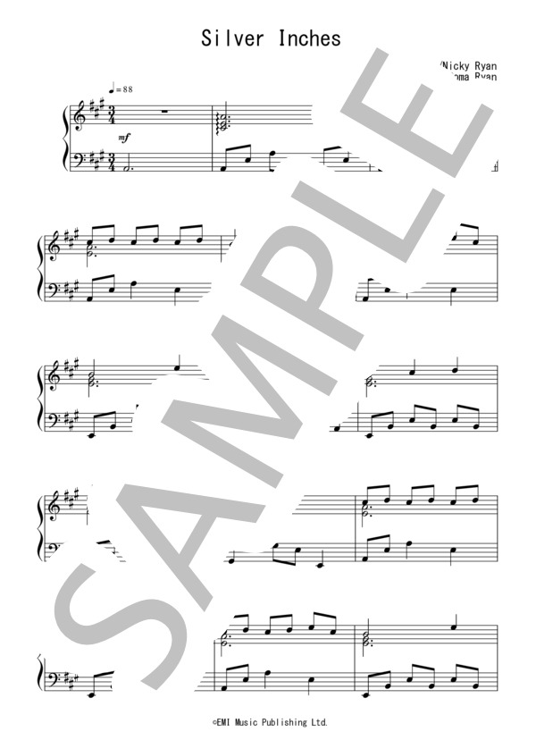 Silver Inches(初～中級）：ENYA / ピアノソロ 初〜中級 - サンプル譜面 1/3