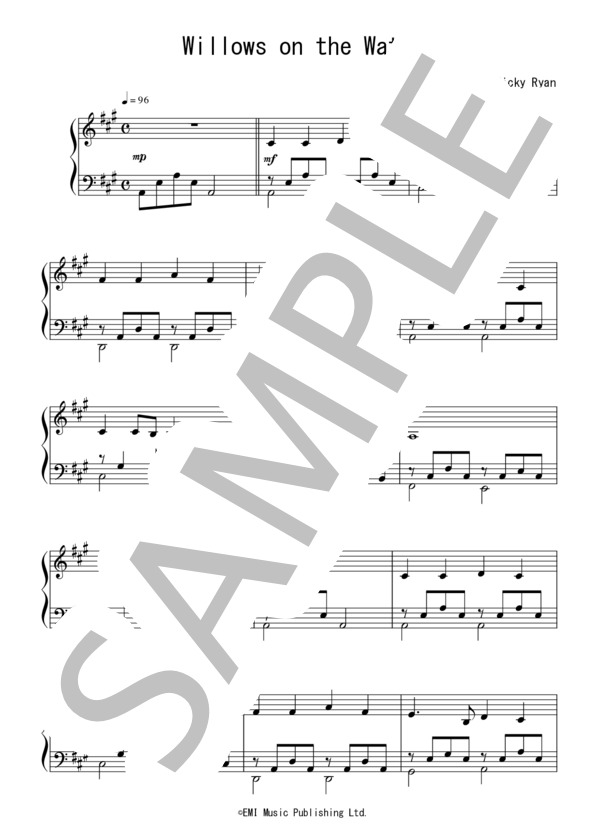 Willows of the Water(中級）：ENYA / ピアノソロ 中級 - サンプル譜面 1/5
