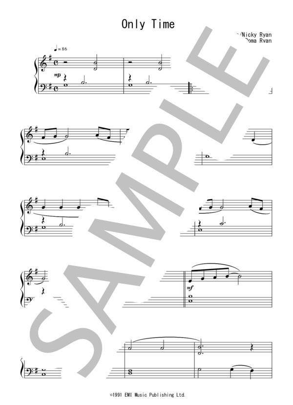 Only Time(初級）：エンヤ (ENYA) / ピアノソロ 初級 - サンプル譜面 1/3