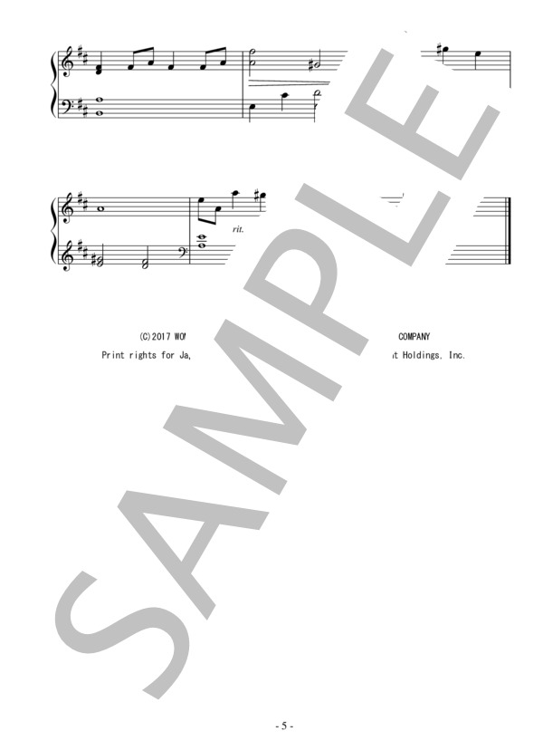 Days in the Sun(初級）：ディズニー映画「美女と野獣」(2017)OST (アラン・メンケン) / ピアノソロ 初級 - サンプル譜面 5/5