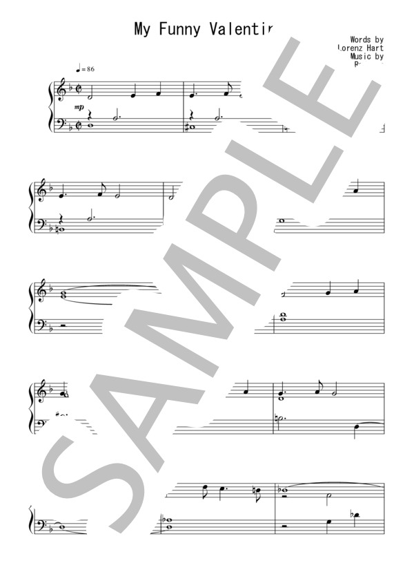 My Funny Valentine(入門～初級）：ジャズ (リチャード・ロジャース) / ピアノソロ 入門〜初級 - サンプル譜面 1/3