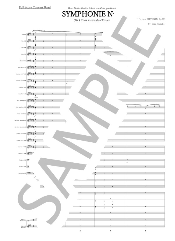 交響曲第7番第一楽章(Scoreのみ） (ルートヴィヒ・ヴァン・ベートーヴェン) / 吹奏楽パート 上級 - サンプル譜面 2/5