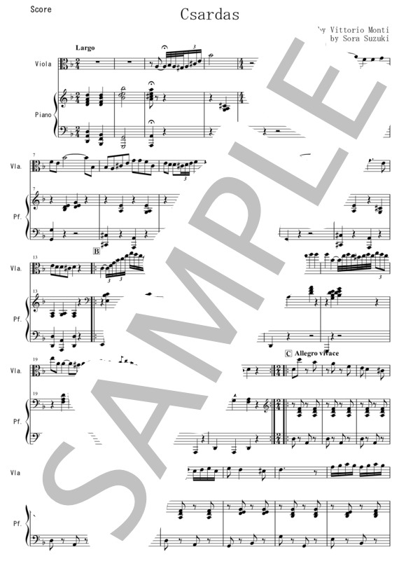 【ヴィオラ】チャルダッシュ (ヴィットーリオ・モンティ) / 初〜中級 - サンプル譜面 1/5