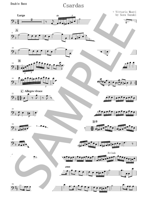 【コントラバス】チャルダッシュ (ヴィットーリオ・モンティ) / 初〜中級 - サンプル譜面 5/5