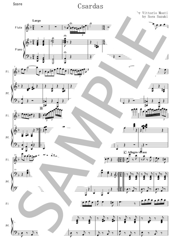 【フルート】チャルダッシュ (ヴィットーリオ・モンティ) / 初〜中級 - サンプル譜面 1/5