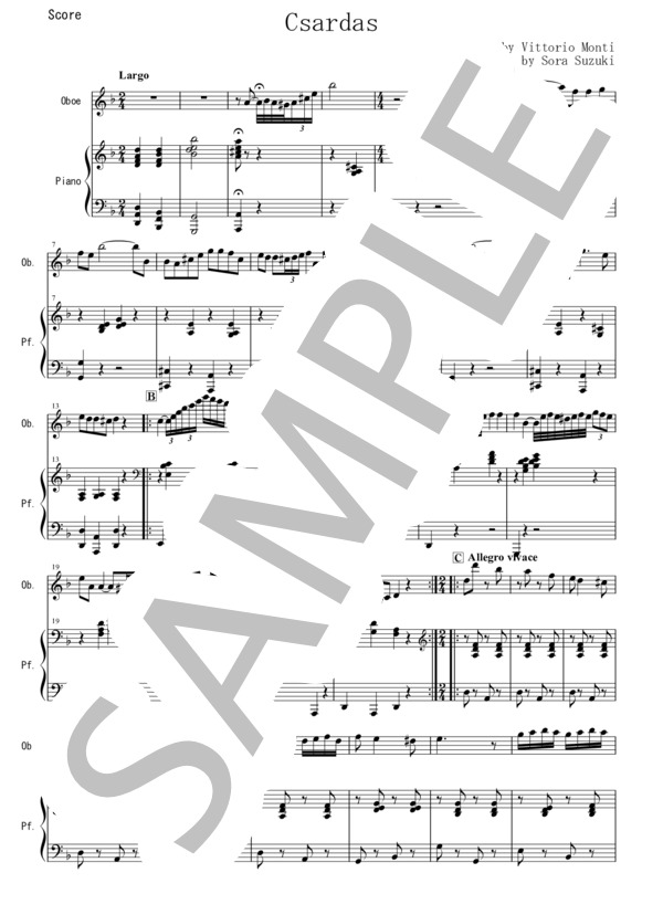 【オーボエ】チャルダッシ (ヴィットーリオ・モンティ) / 初〜中級 - サンプル譜面 1/5