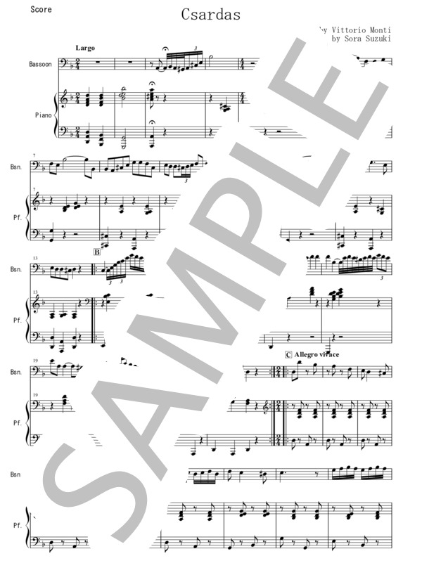 【ファゴット】チャルダッシュ (ヴィットーリオ・モンティ) / 初〜中級 - サンプル譜面 1/5
