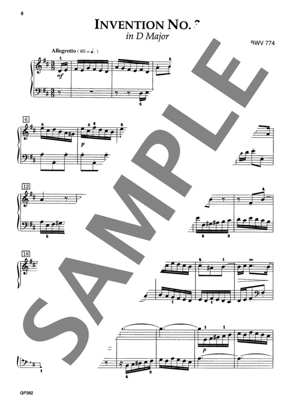 2声のインヴェンション 第3番 ニ長調 BWV 774 (ヨハン・セバスチャン・バッハ) / ピアノソロ 初〜中級 - サンプル譜面 2/3