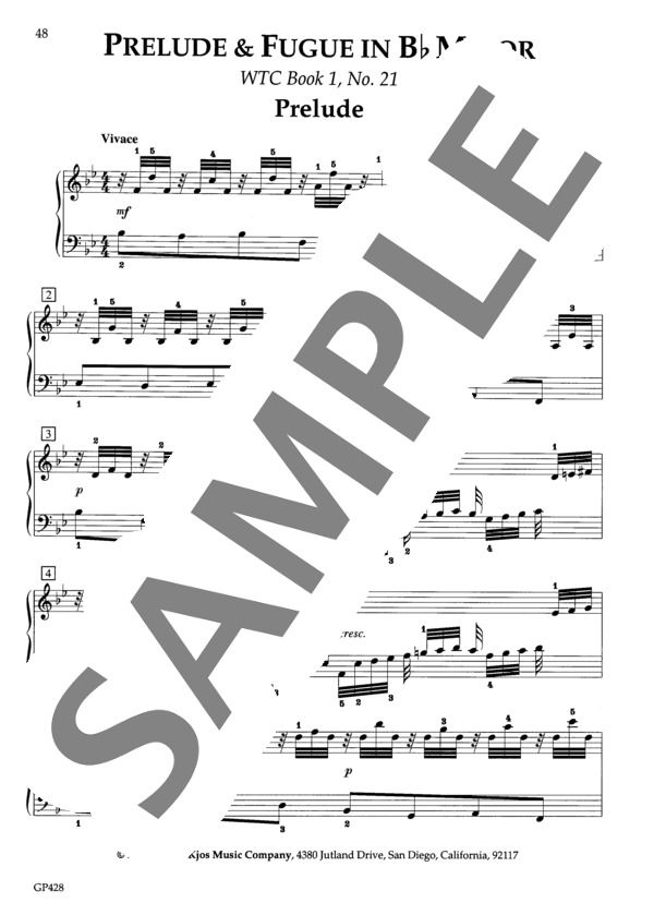楽譜】平均律クラヴィーア曲集第1巻 第21番 変ロ長調 BWV 866 / ヨハン
