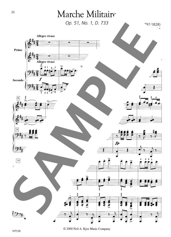 軍隊行進曲  (ウィークレー&アーガンブライト編曲 / 4手連弾譜） (フランツ・シューベルト) / ピアノ連弾 中級 - サンプル譜面 2/5