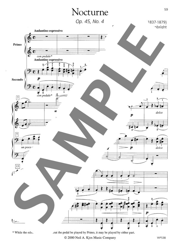 ノクターン Op.45-4  (ウィークレー&アーガンブライト編曲 / 4手連弾譜） (アドルフ・イェンゼン) / ピアノ連弾 中級 - サンプル譜面 2/5