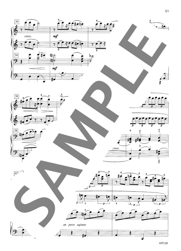 ノクターン Op.45-4  (ウィークレー&アーガンブライト編曲 / 4手連弾譜） (アドルフ・イェンゼン) / ピアノ連弾 中級 - サンプル譜面 4/5