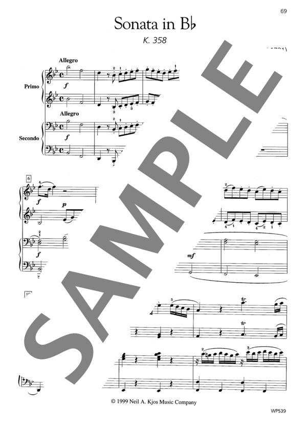 ソナタ 変ロ長調 K.358  (ウィークレー&アーガンブライト編曲 / 4手連弾譜） (ヴォルフガング・アマデウス・モーツァルト) / ピアノ連弾 中級 - サンプル譜面 2/5