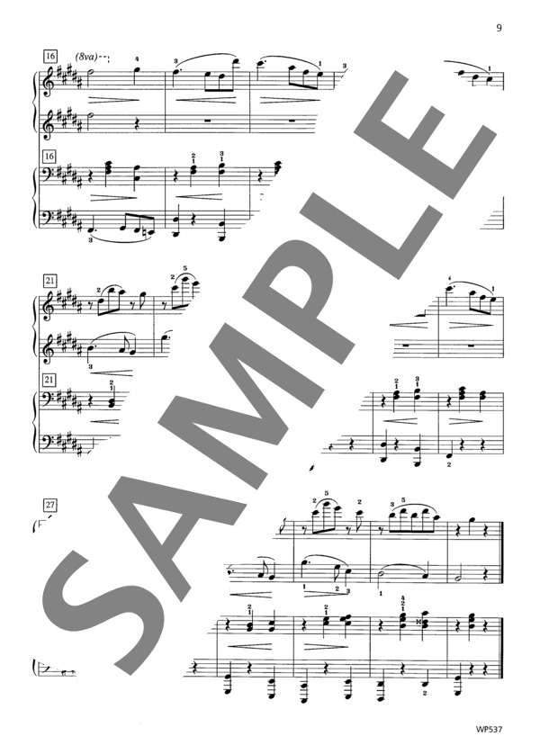 16のワルツ Op. 39より 第3番（ウィークレー&アーガンブライト編曲 / 4手連弾譜） (ヨハネス・ブラームス) / ピアノ連弾 初〜中級 - サンプル譜面 3/3