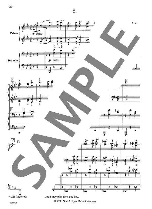 16のワルツ Op. 39より 第8番（ウィークレー&アーガンブライト編曲 / 4手連弾譜） (ヨハネス・ブラームス) / ピアノ連弾 中級 - サンプル譜面 2/3